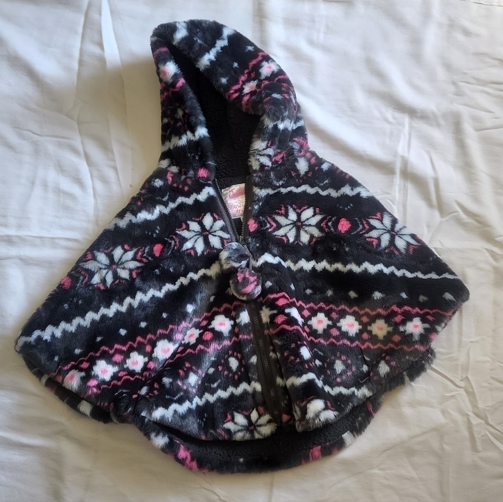 Justice Girls faux fur hooded poncho size 10